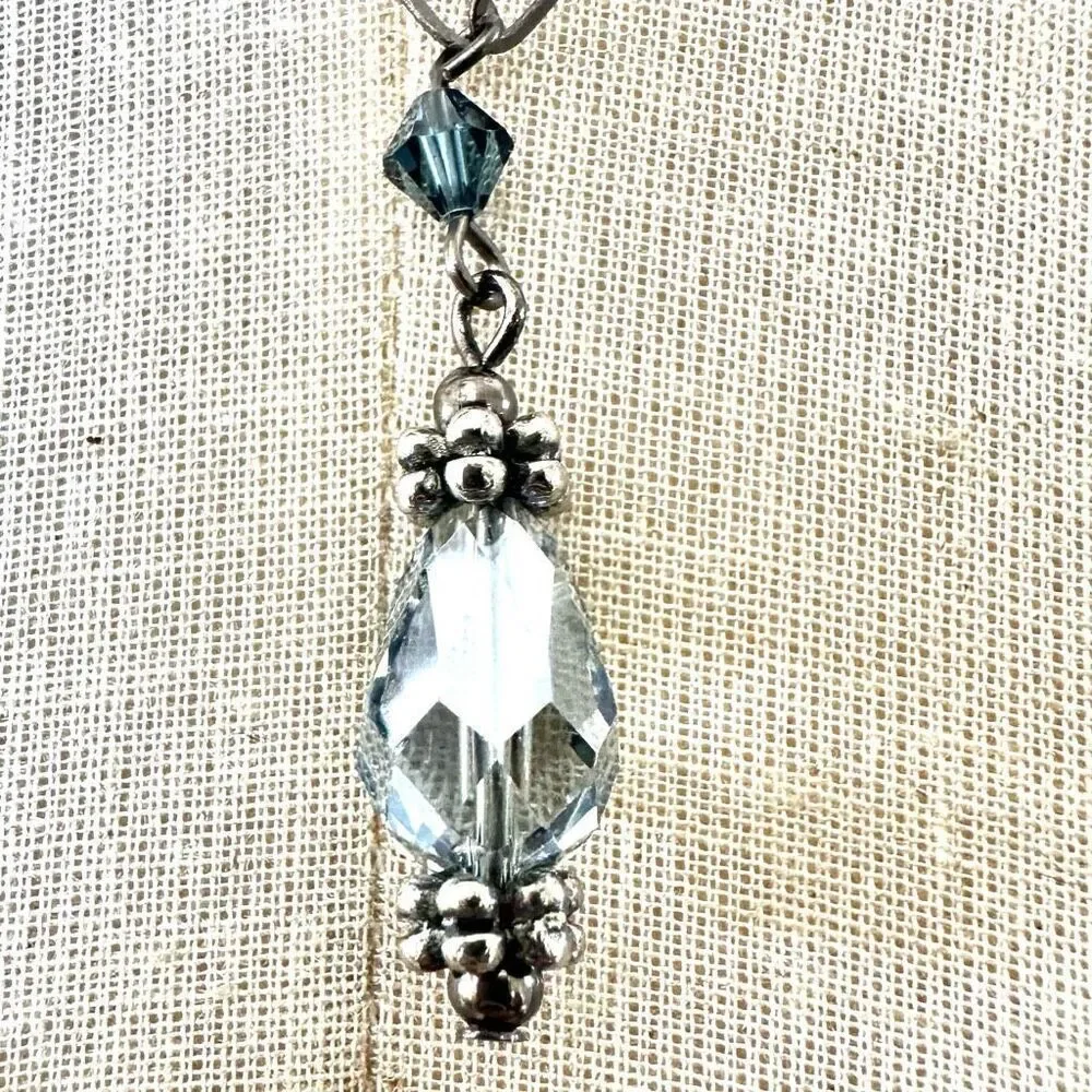 Blue crystal beaded double strand necklace